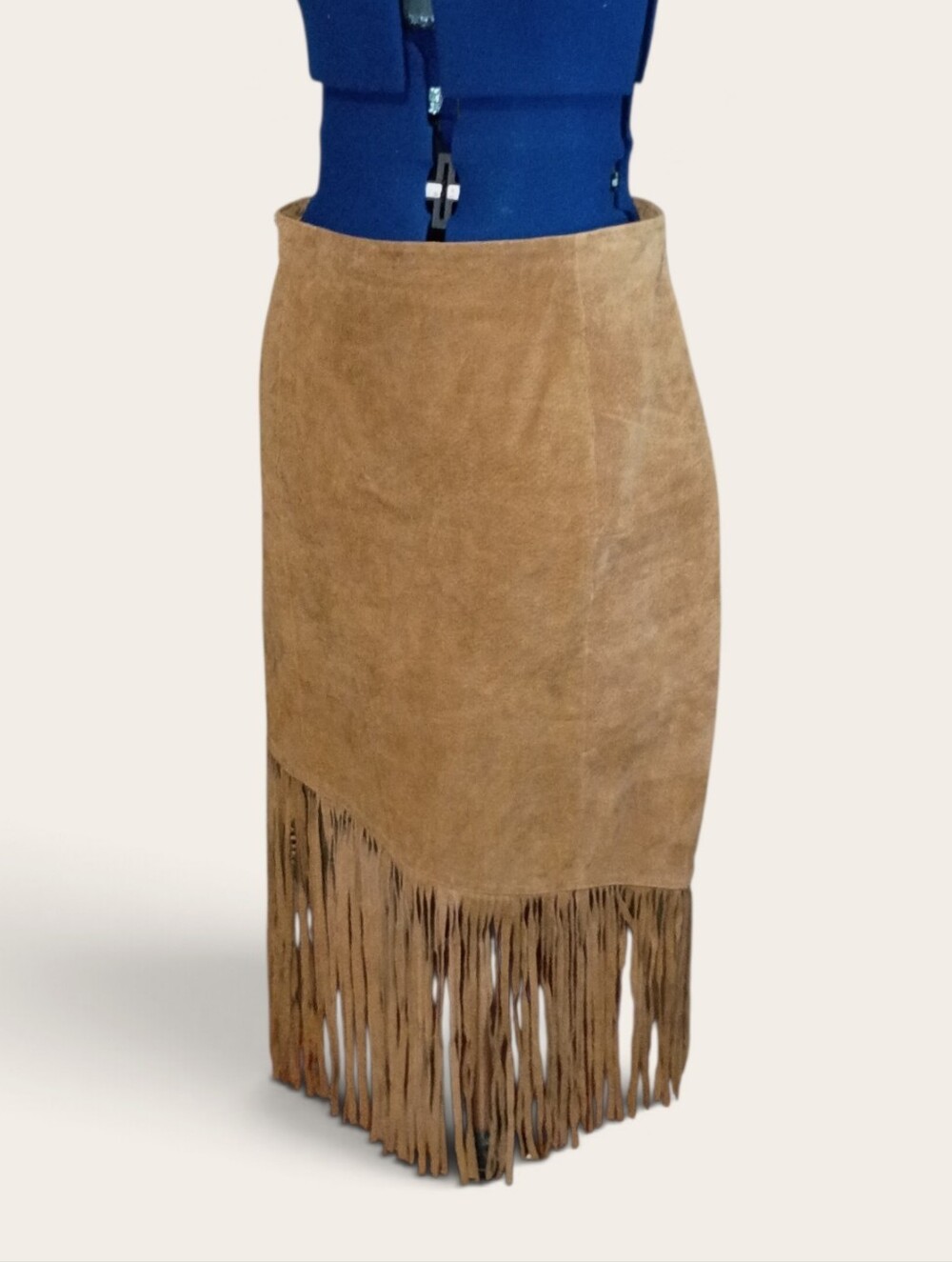 Venezia Tan Suede Fringe Midi Skirt